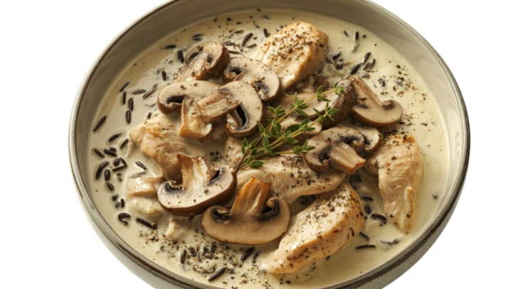 Les Cuisses de poulet sauce champignon et son riz nature visuel
